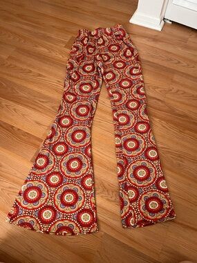 Red Floral Medallion Flared Pants